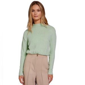 Zara Cropped Pistachio Green Crewneck Alpaca Wool Knit Sweater Soft Boho Small